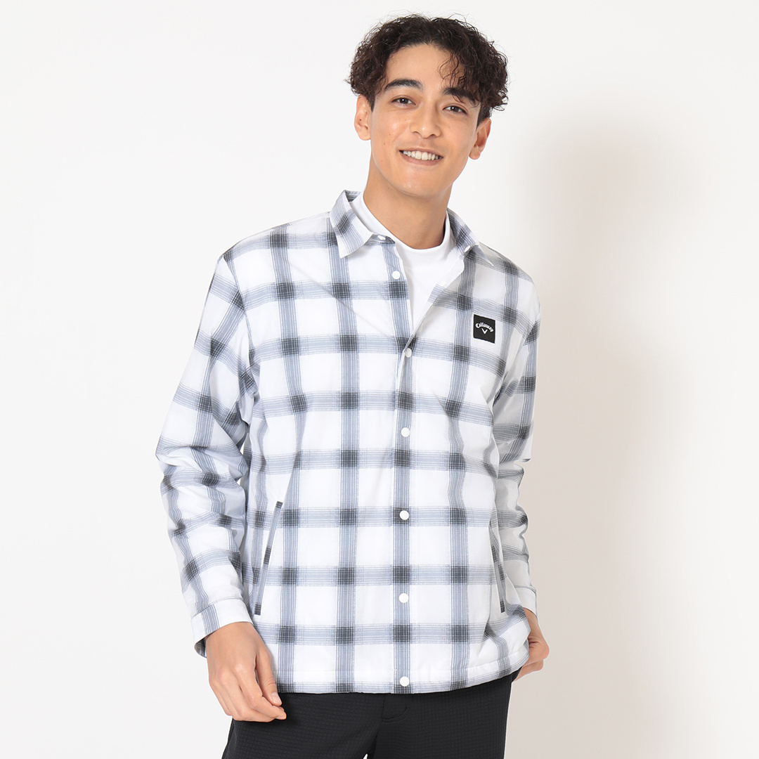 撥水オンブレチェックふんわり裏地長袖シャツブルゾン (MENS)
