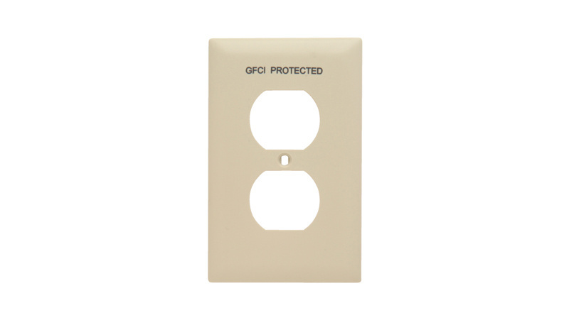 Pad Printed Wall Plate, GFCI Protected, One Gang Duplex Receptacle, Ivory