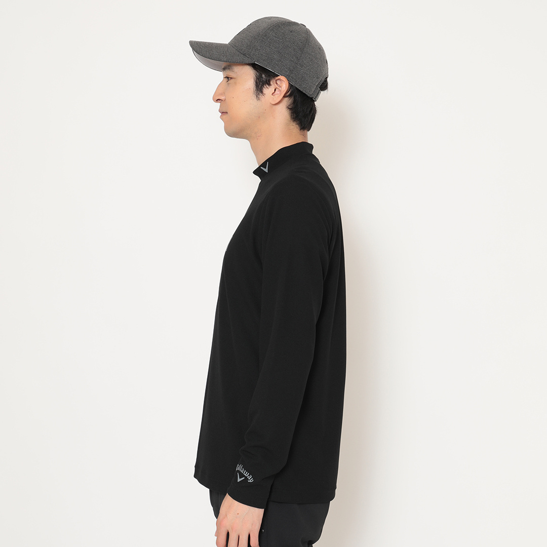 ポリエステルスムース長袖モックネックシャツ (MENS)