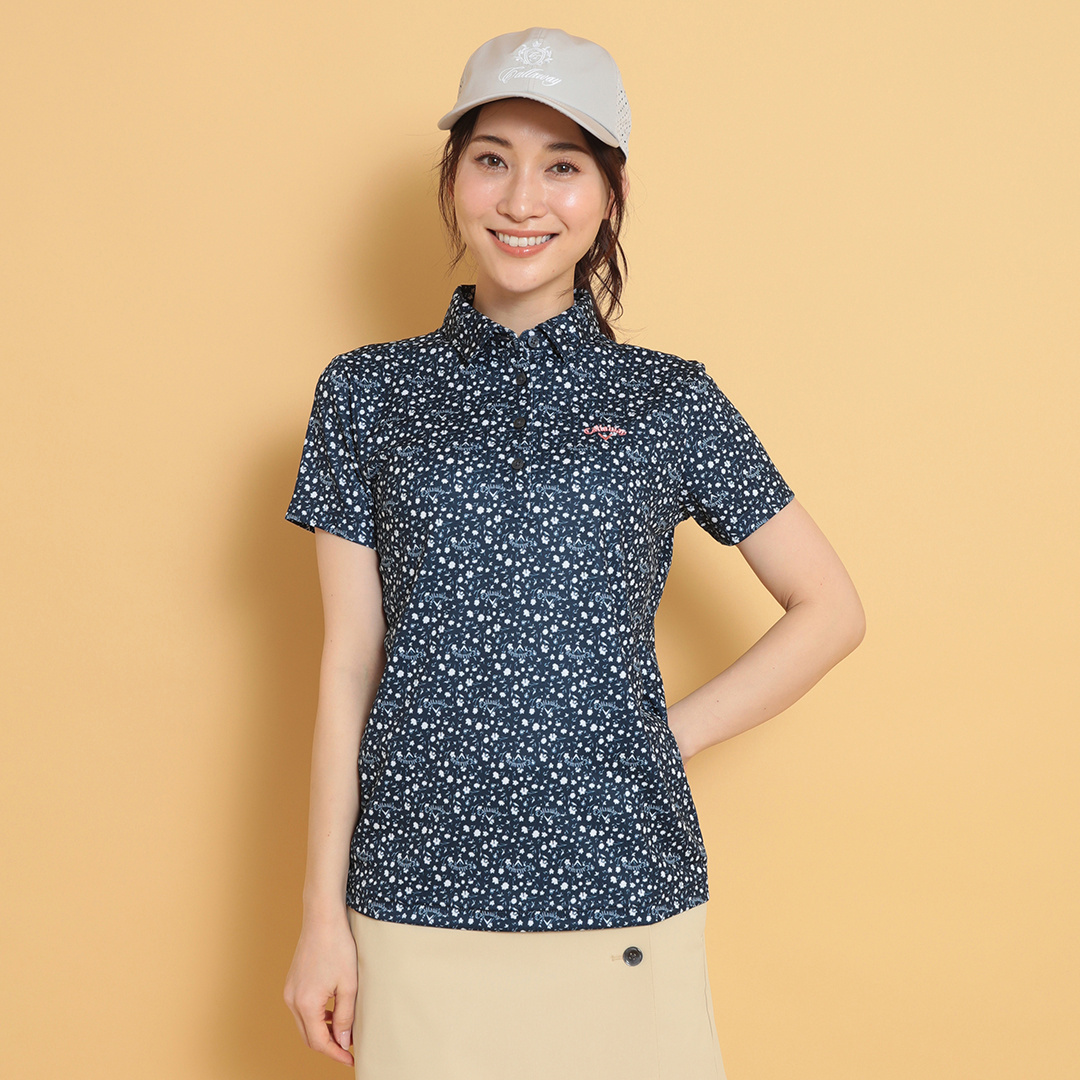 ポリエステルハニカム小花柄半袖シャツ (WOMENS)