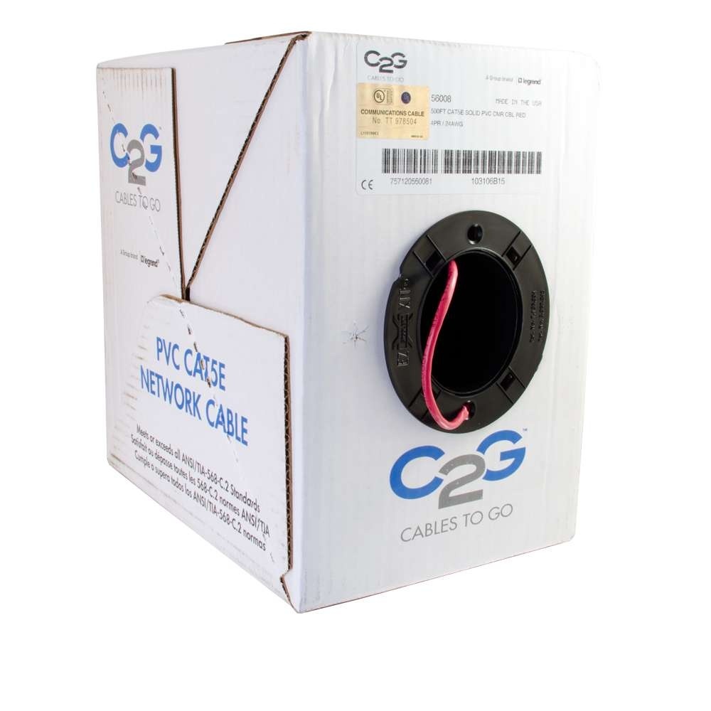 Cat5e Bulk Unshielded (UTP) Ethernet Network Cable with Solid Conductors - Riser CMR-Rated - Red (TAA)