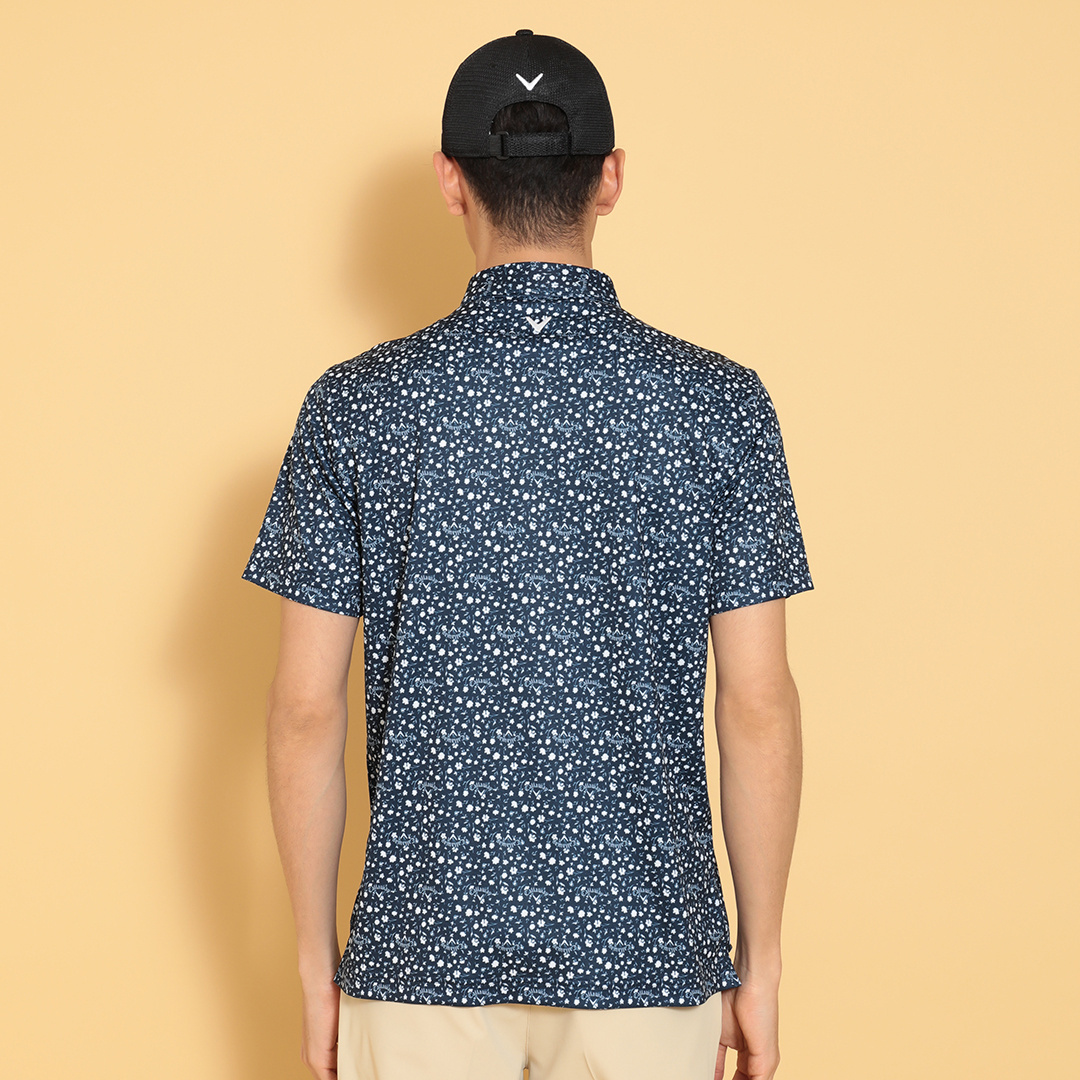 ポリエステルハニカム小花柄半袖シャツ (MENS)