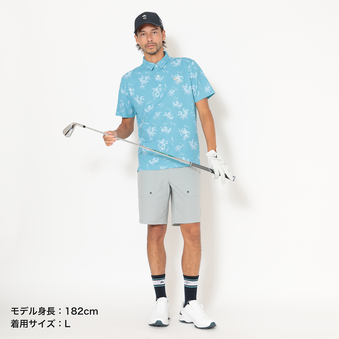 花柄半袖ポロシャツフィオリゴルフラフログ QUIKSILVERコラボ/花柄プリント半袖シャツ (MENS)