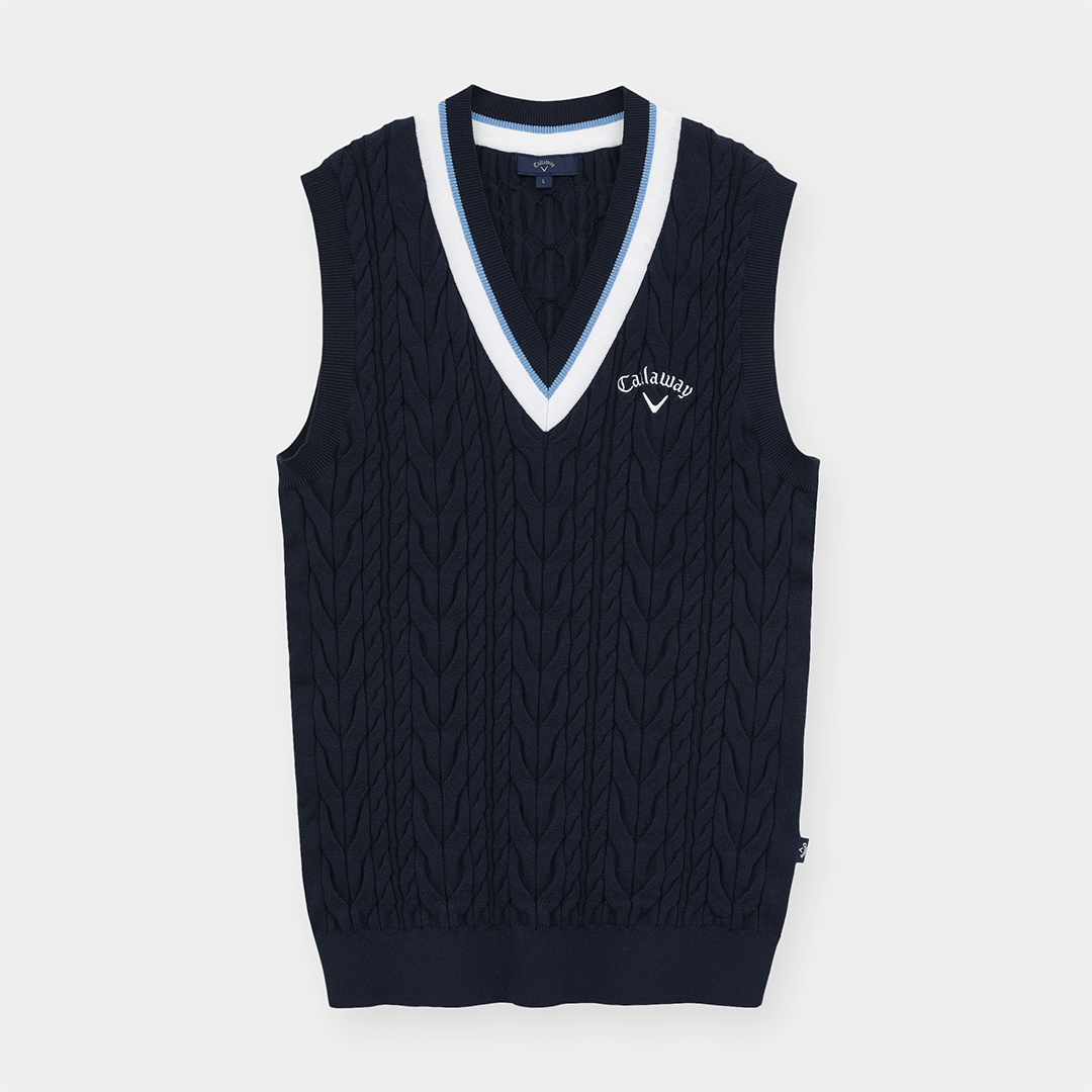 ミニケーブル編みVネックニットベスト (MENS)