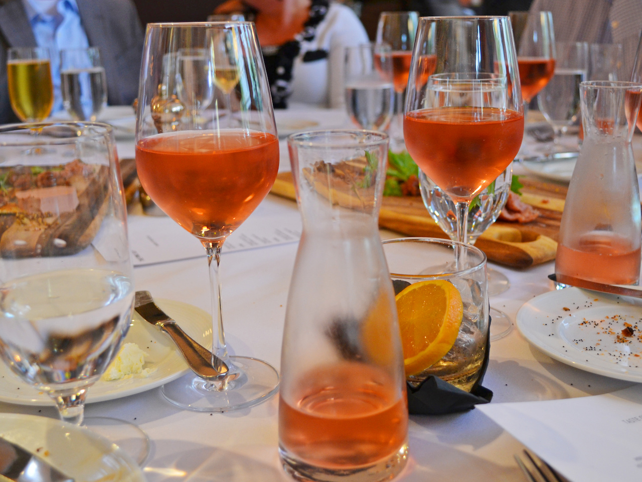 Carafes of wine for everyone 21C Bentonville Chef Cooks for 21C Louisville