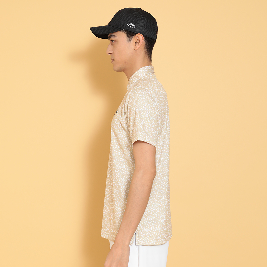 ポリエステルハニカム小花柄半袖シャツ (MENS)