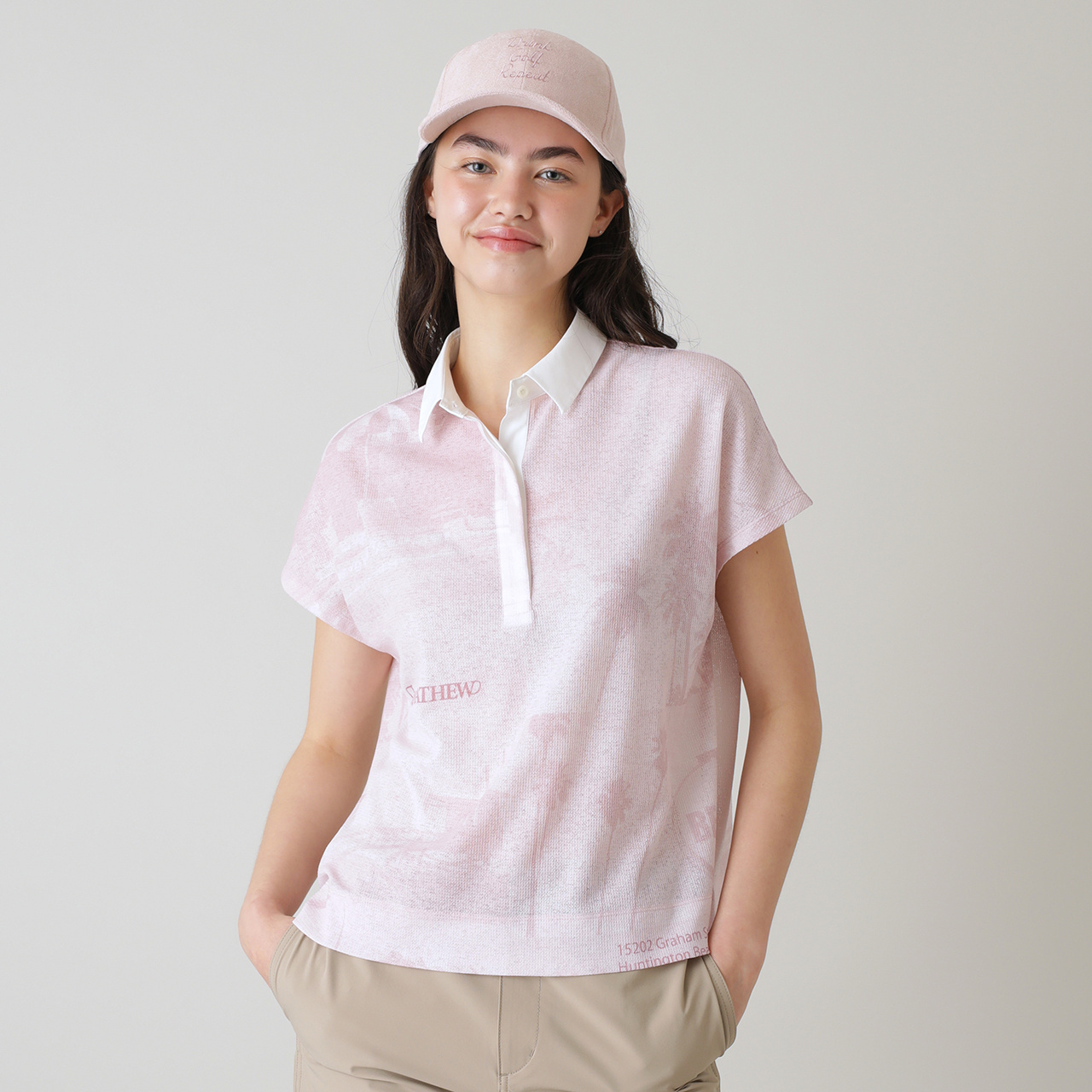 パネルプリントフレンチスリーブポロ(WOMENS)