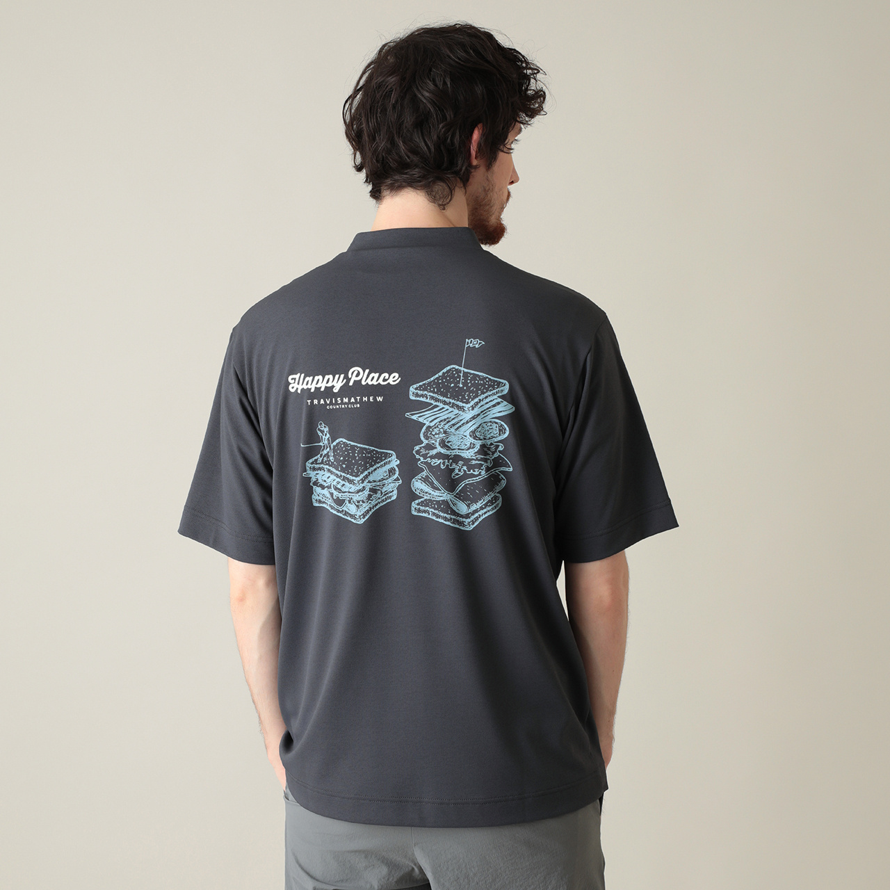 半袖バックプリントリラックスモックネック(MENS)