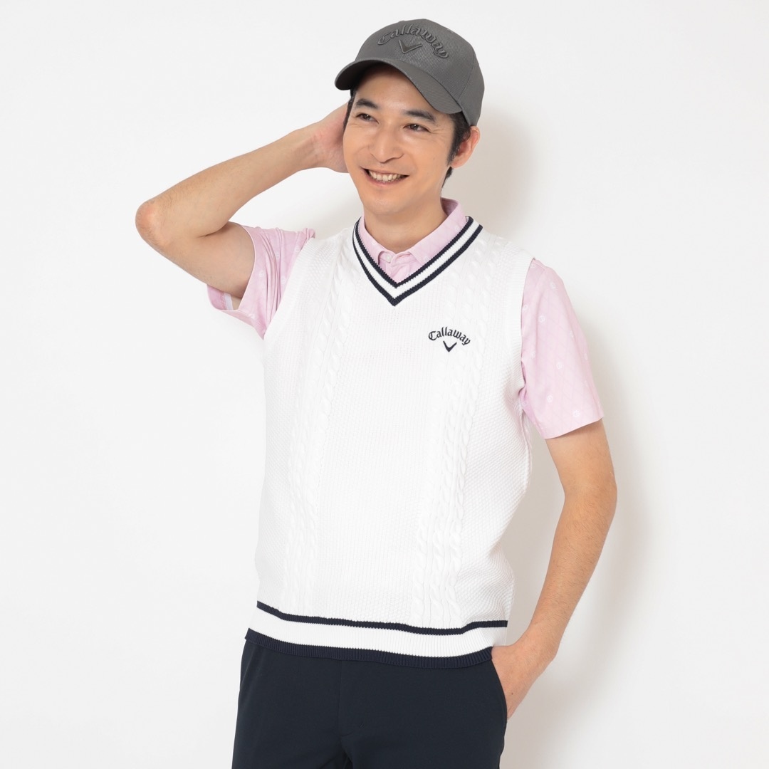 ケーブル編みVネックニットベスト (MENS)