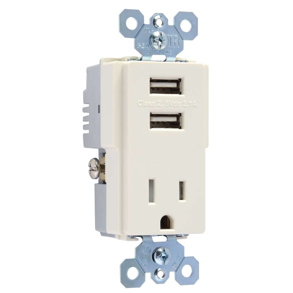 Dual USB Charger with Single 15A Duplex Outlet and Decorator Wall Plate