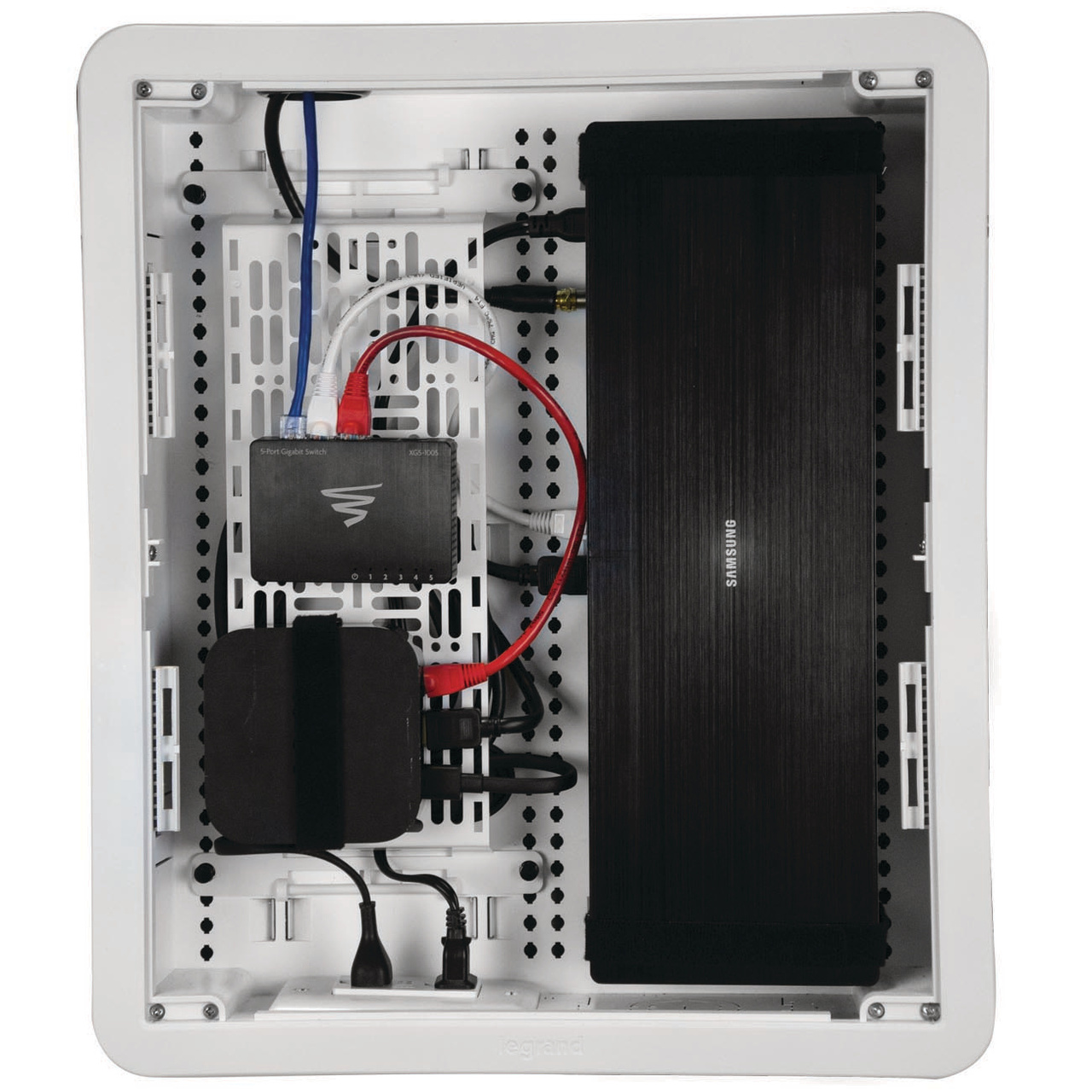 17" Dual-Purpose In-Wall Enclosure with Wired and Wireless Devices Installed