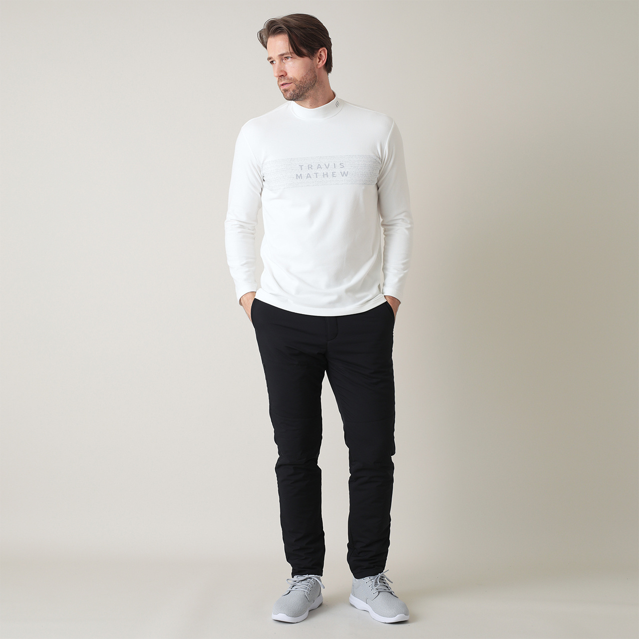 チェストプリント 長袖 モックネック(MENS)