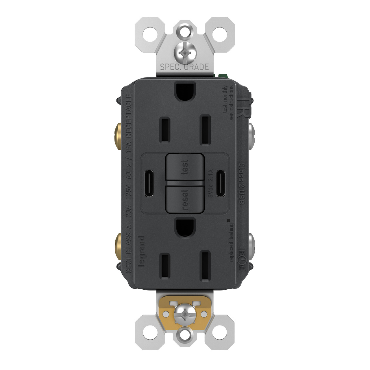 radiant Collection GFCI USB Type C/C Outlet in Graphite