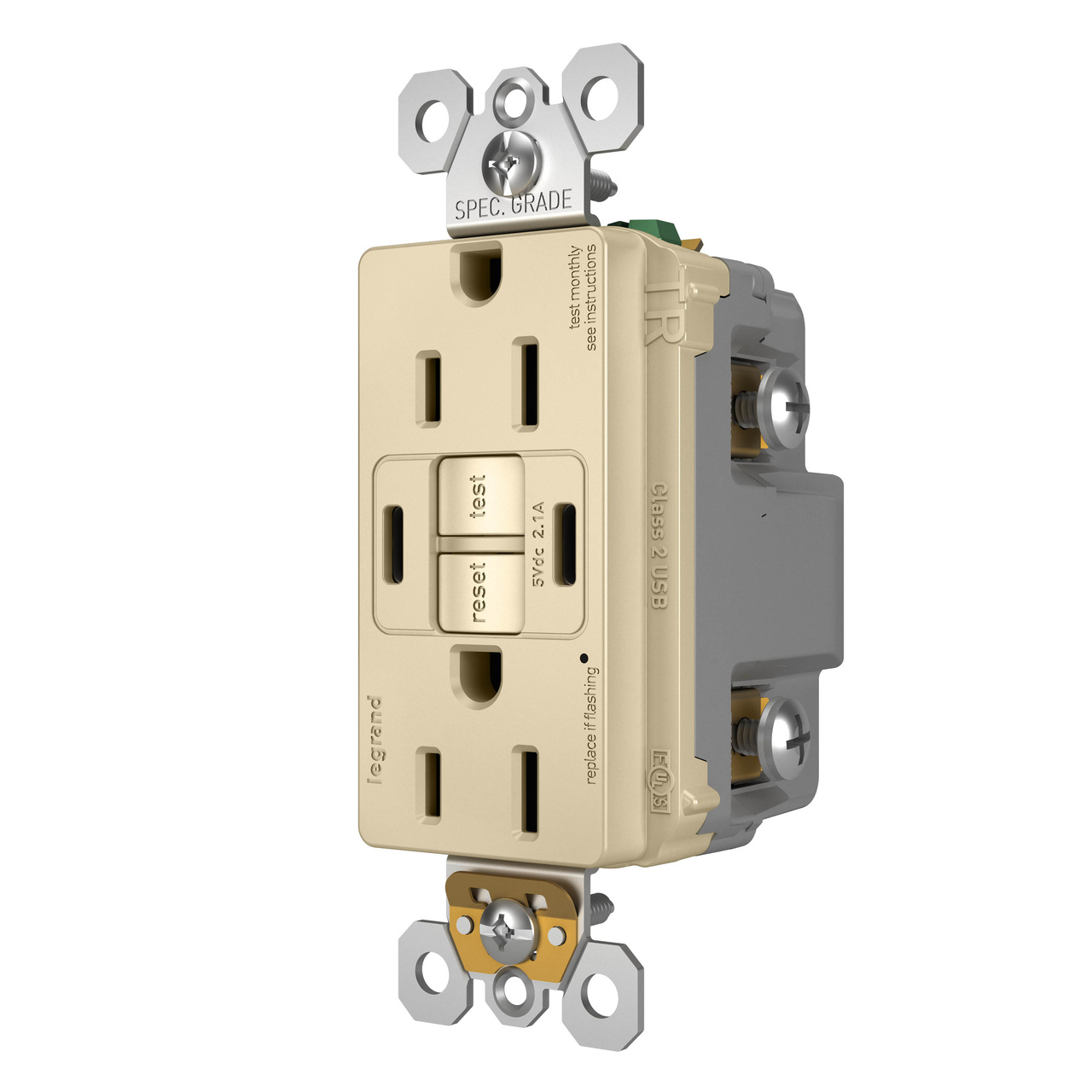 radiant Collection GFCI USB Type C/C Outlet in Ivory
