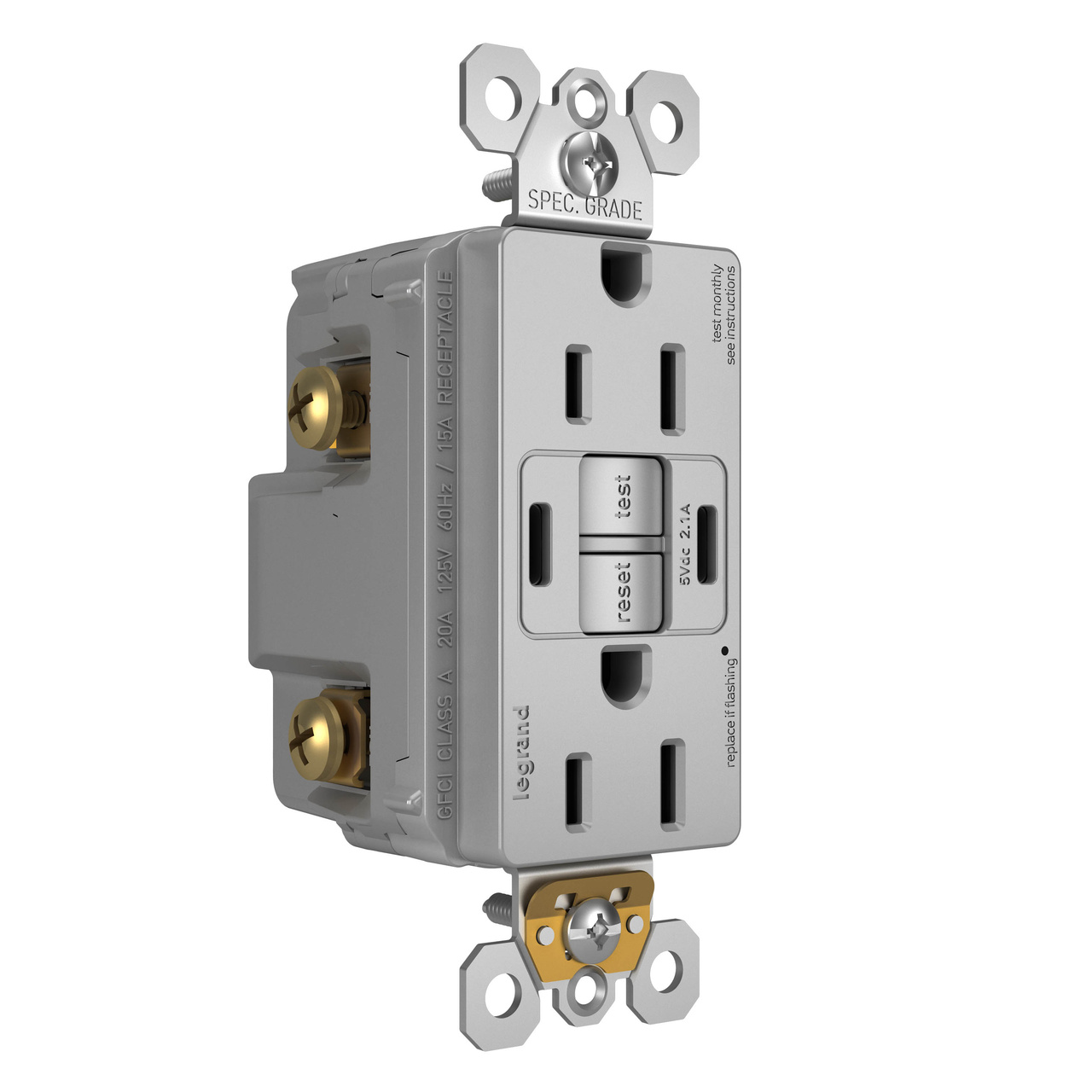 radiant Collection GFCI USB Type C/C Outlet in Gray