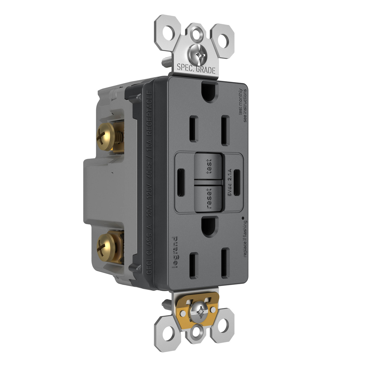 radiant Collection GFCI USB Type C/C Outlet in Graphite