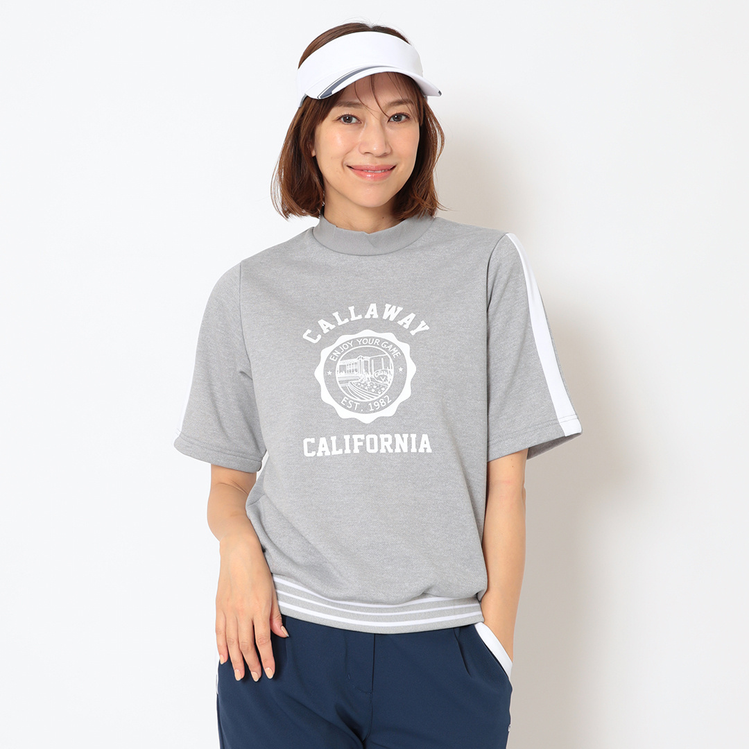 裏毛スウェット半袖ハイネックプルオーバー (WOMENS)