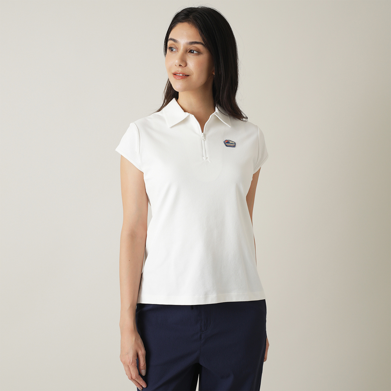 クオータージップ フレンチスリーブポロ(WOMENS)