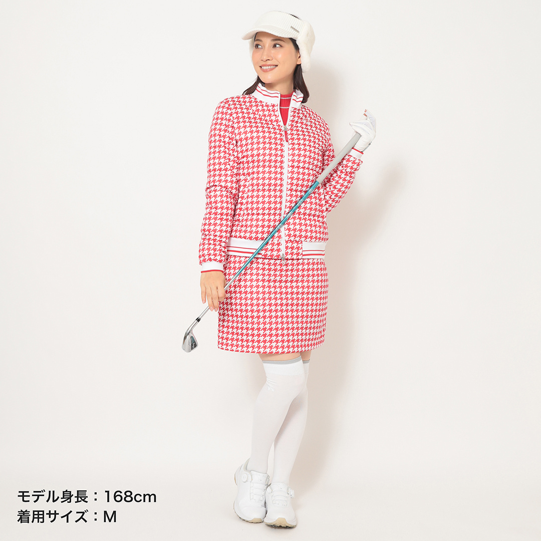スターストレッチ千鳥プリント中綿ブルゾン (WOMENS)