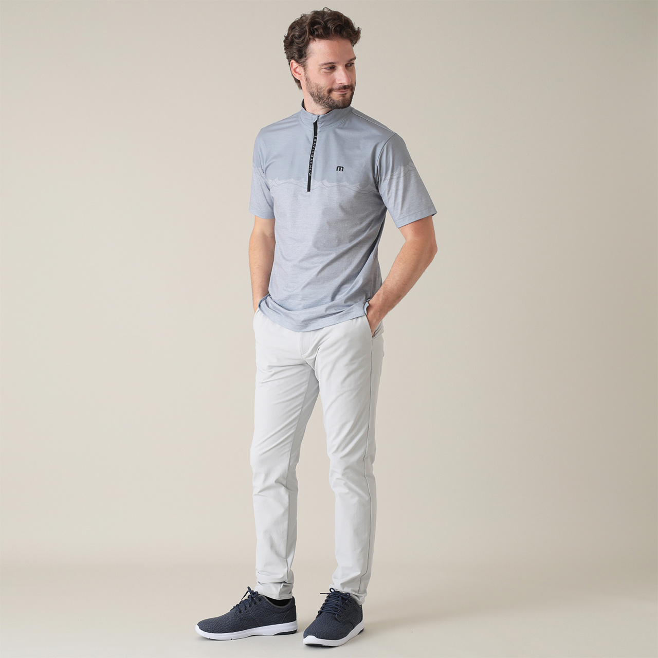 PGG◾️半袖モックネック◾️ グレー クオータージップ 半袖モックネック(MENS)