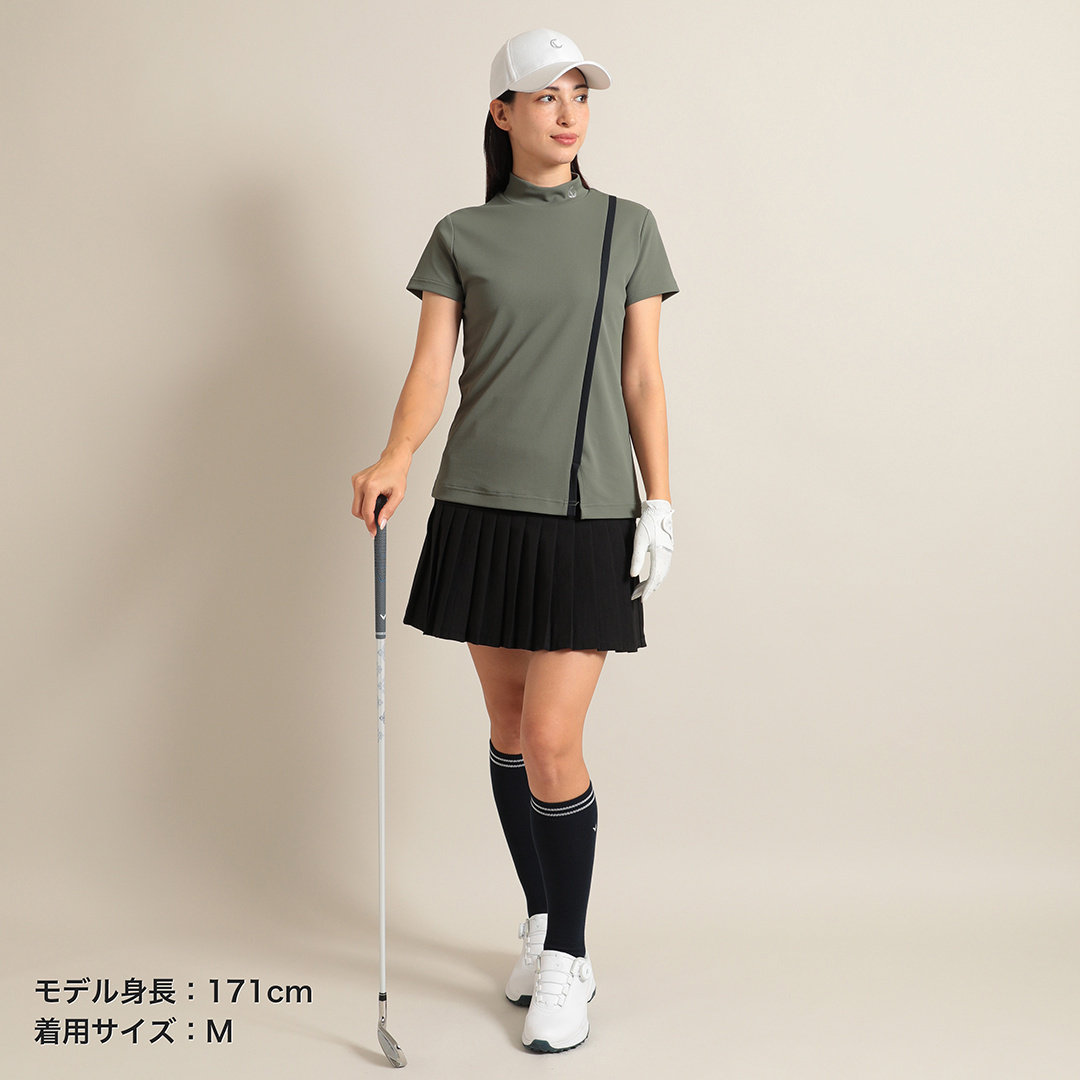 裏クールアイレットカノコ モックネックシャツ (WOMENS)