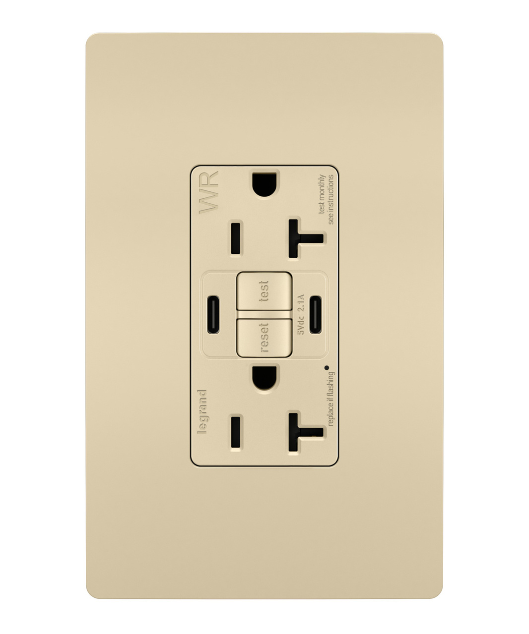 radiant® 20A Tamper-Resisant Outdoor Self-Test GFCI USB Type-C/C Outlet