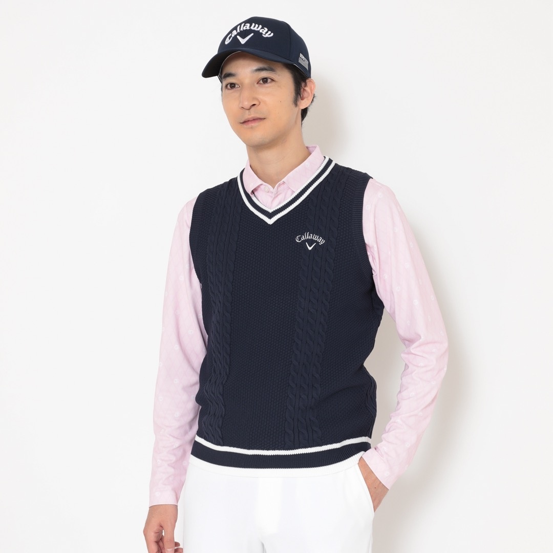 ケーブル編みVネックニットベスト (MENS)