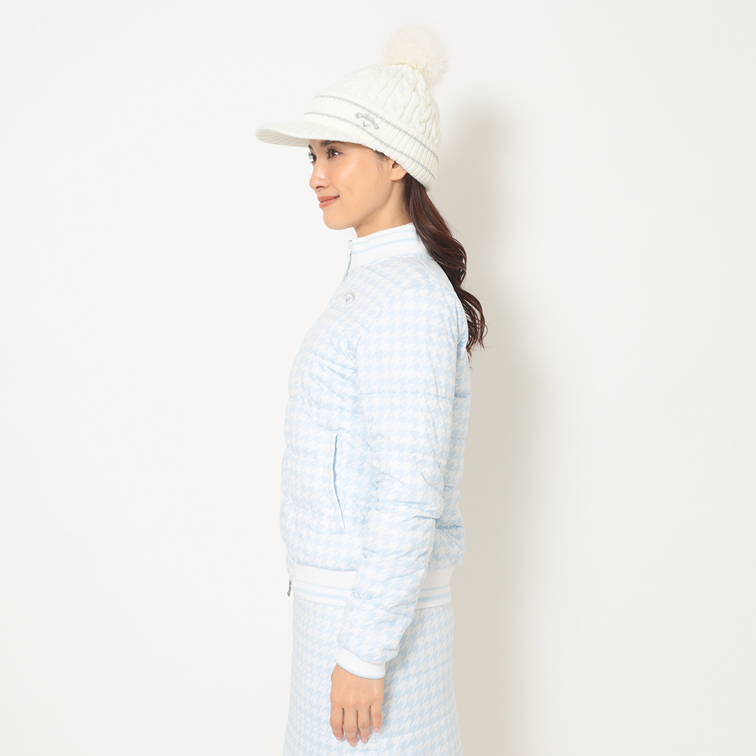スターストレッチ千鳥プリント中綿ブルゾン (WOMENS)