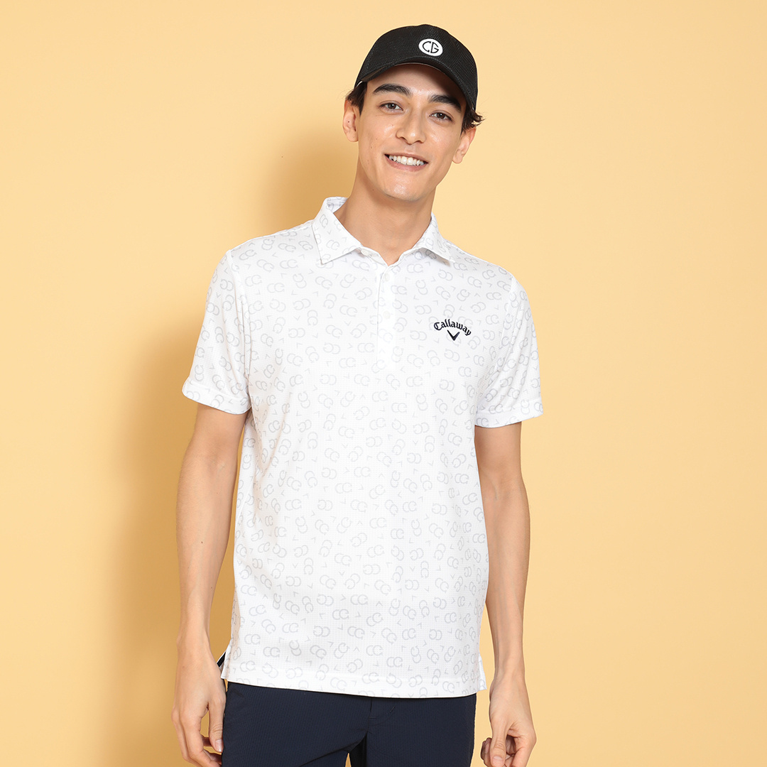 ポリエステルハニカムCG柄半袖シャツ (MENS)