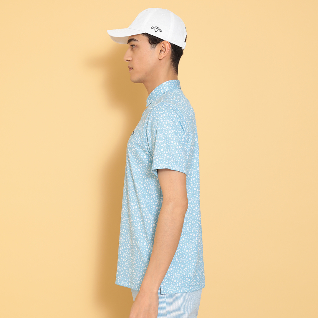 ポリエステルハニカム小花柄半袖シャツ (MENS)