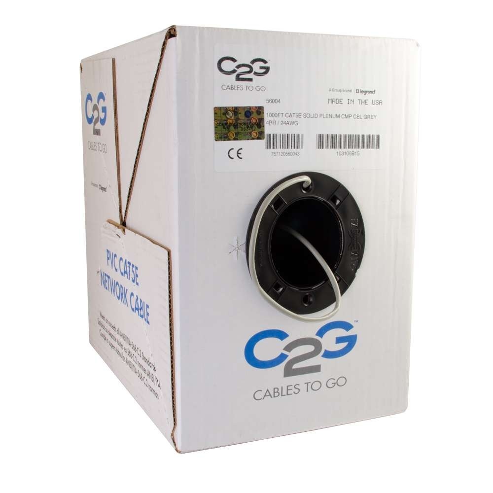Cat5e Bulk Unshielded (UTP) Ethernet Network Cable with Solid Conductors - Plenum CMP-Rated - Gray (TAA)