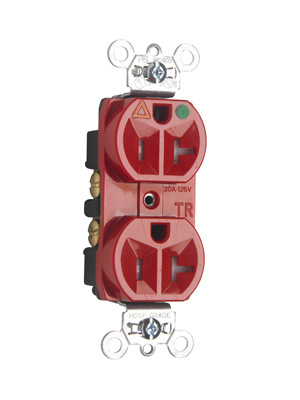 Tamper-Resistant Isolated Ground Hospital Grade Receptacle, Back and Side Wire, 20A, 125V, Red
