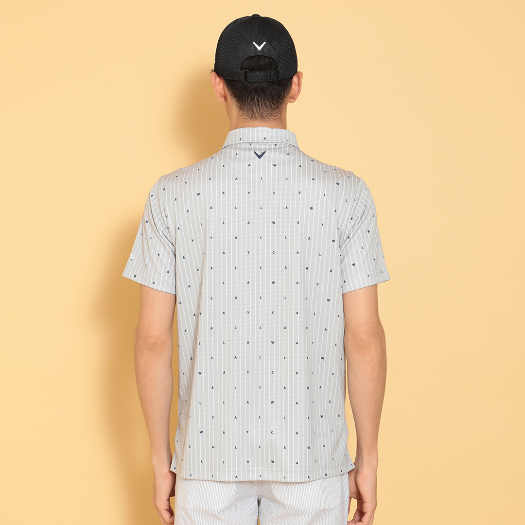 ポリエステルハニカムストライプ柄半袖シャツ (MENS)
