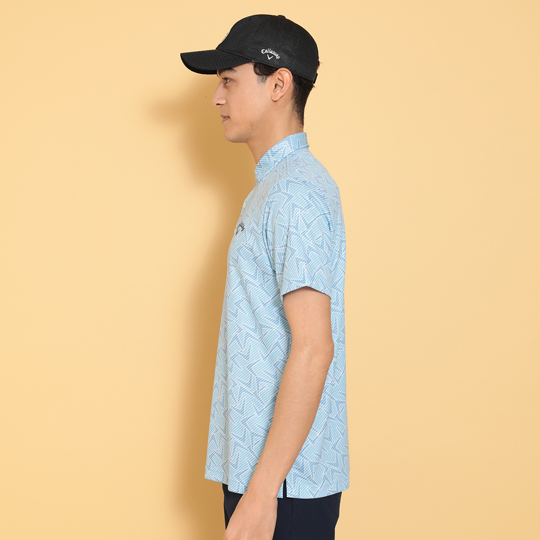ポリエステルハニカムシェブロン柄半袖シャツ (MENS)