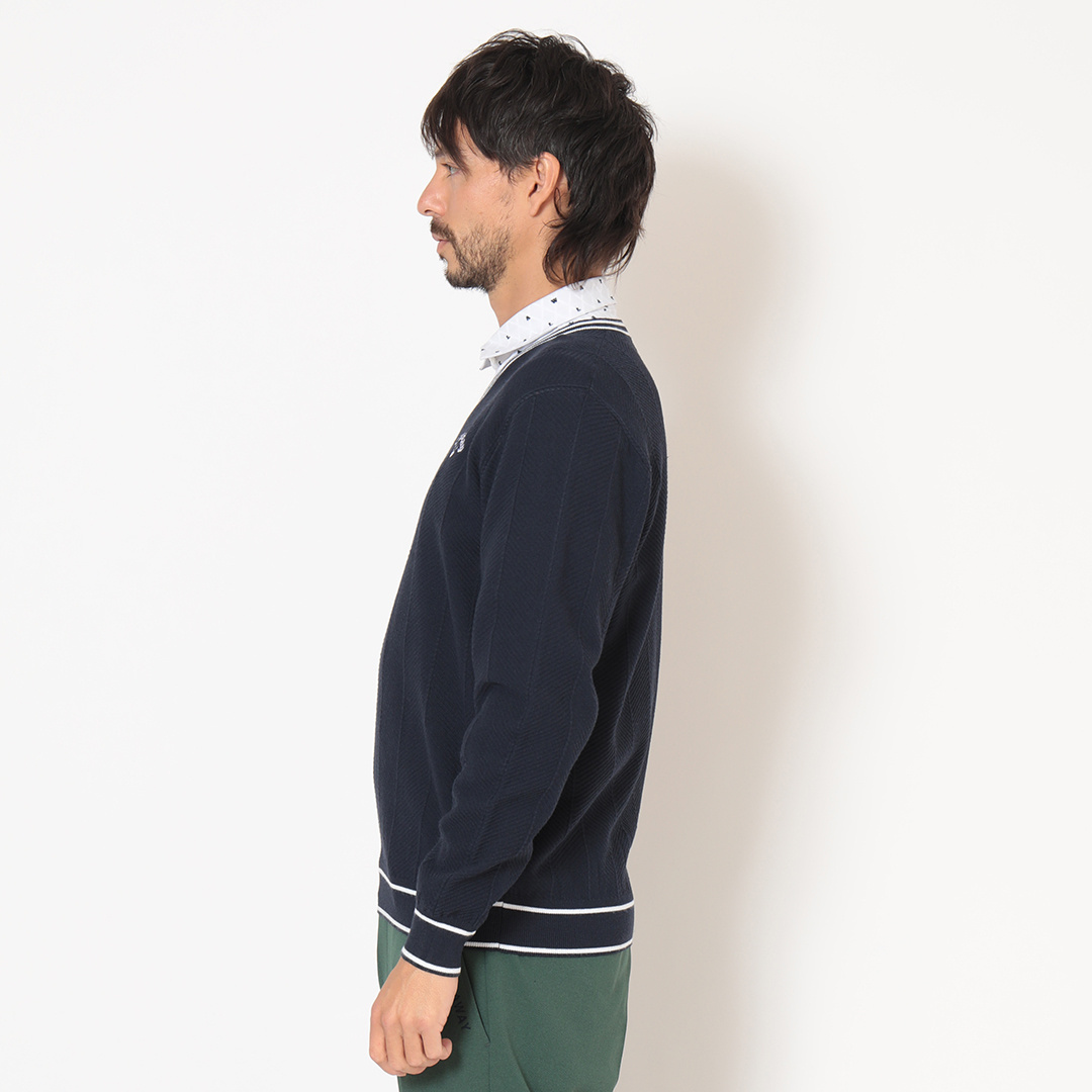 へリンボン編みポリエステルVネックニット (MENS)