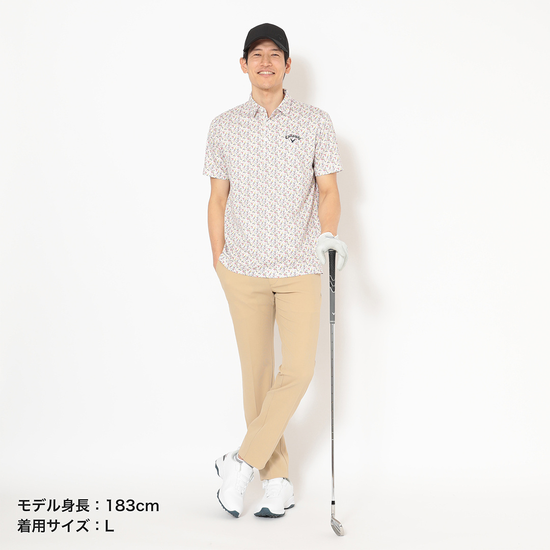 ハニカムメッシュ小花柄半袖シャツ (MENS)
