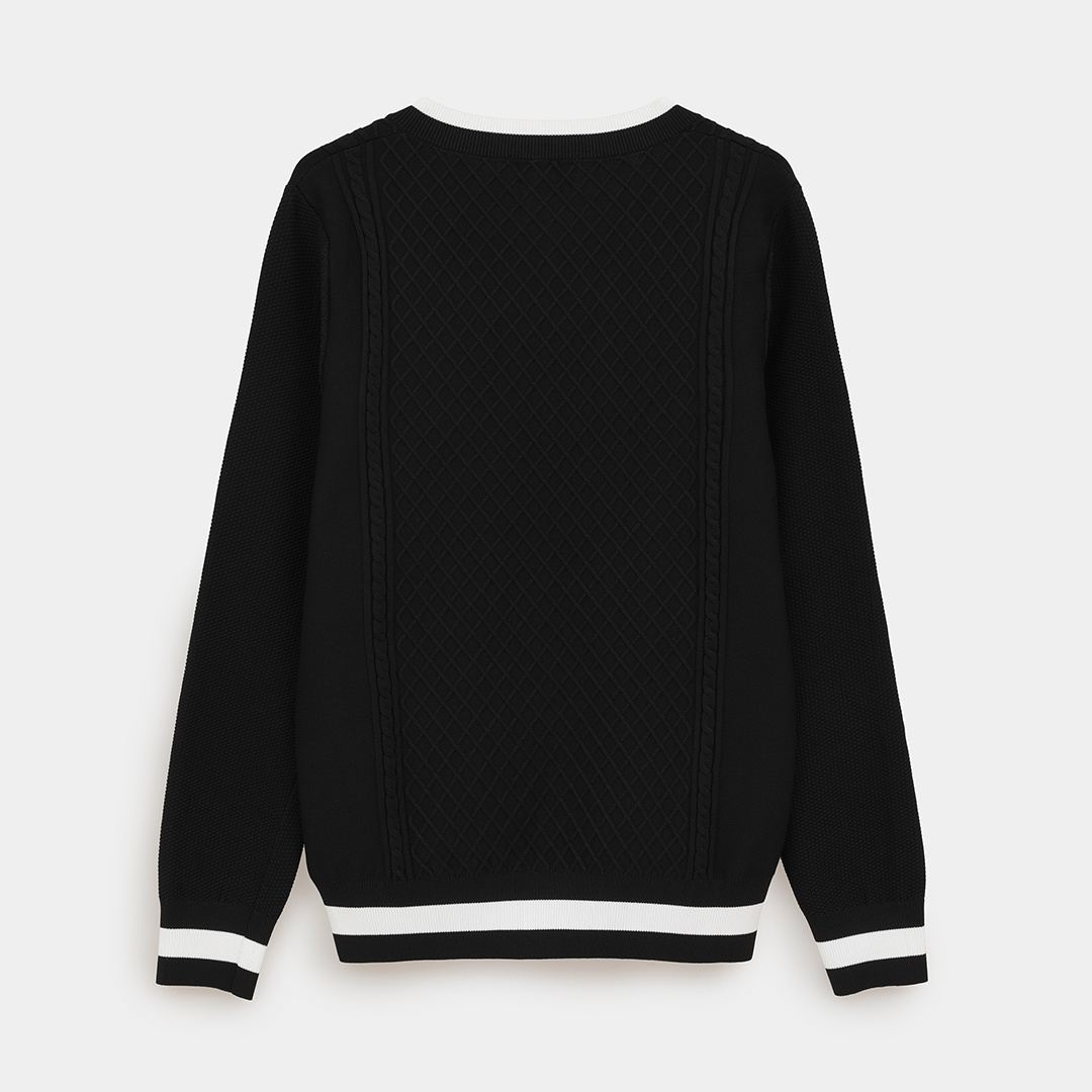 ケーブル編みポリエステルVネックニット (WOMENS)