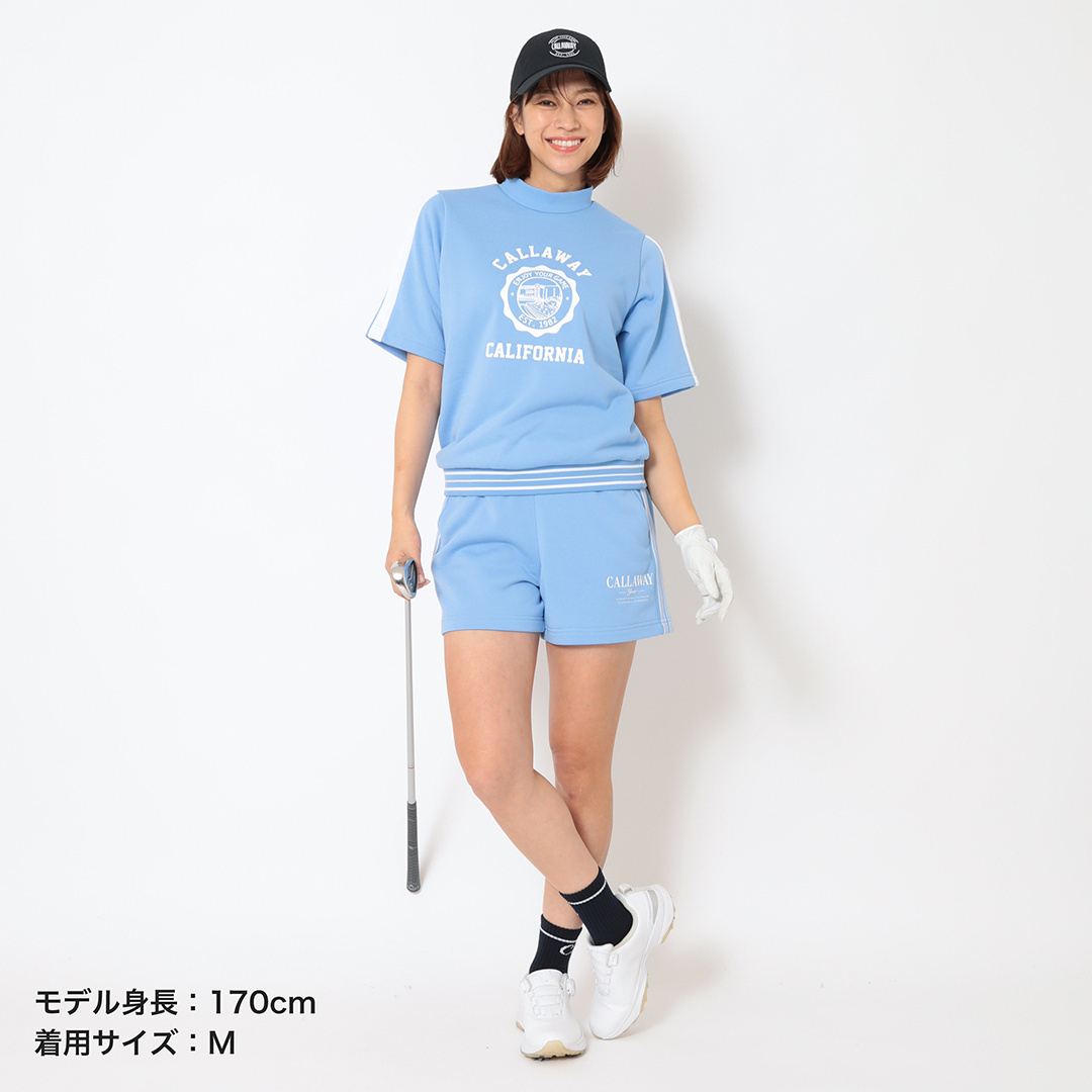 裏毛スウェット半袖ハイネックプルオーバー (WOMENS)
