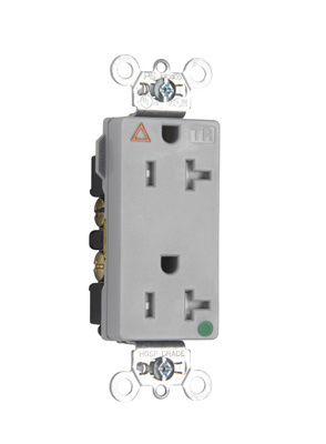 Tamper-Resistant Isolated Ground Decorator Hospital Grade Receptacle, Back and Side Wire, 20A, 125V, Gray
