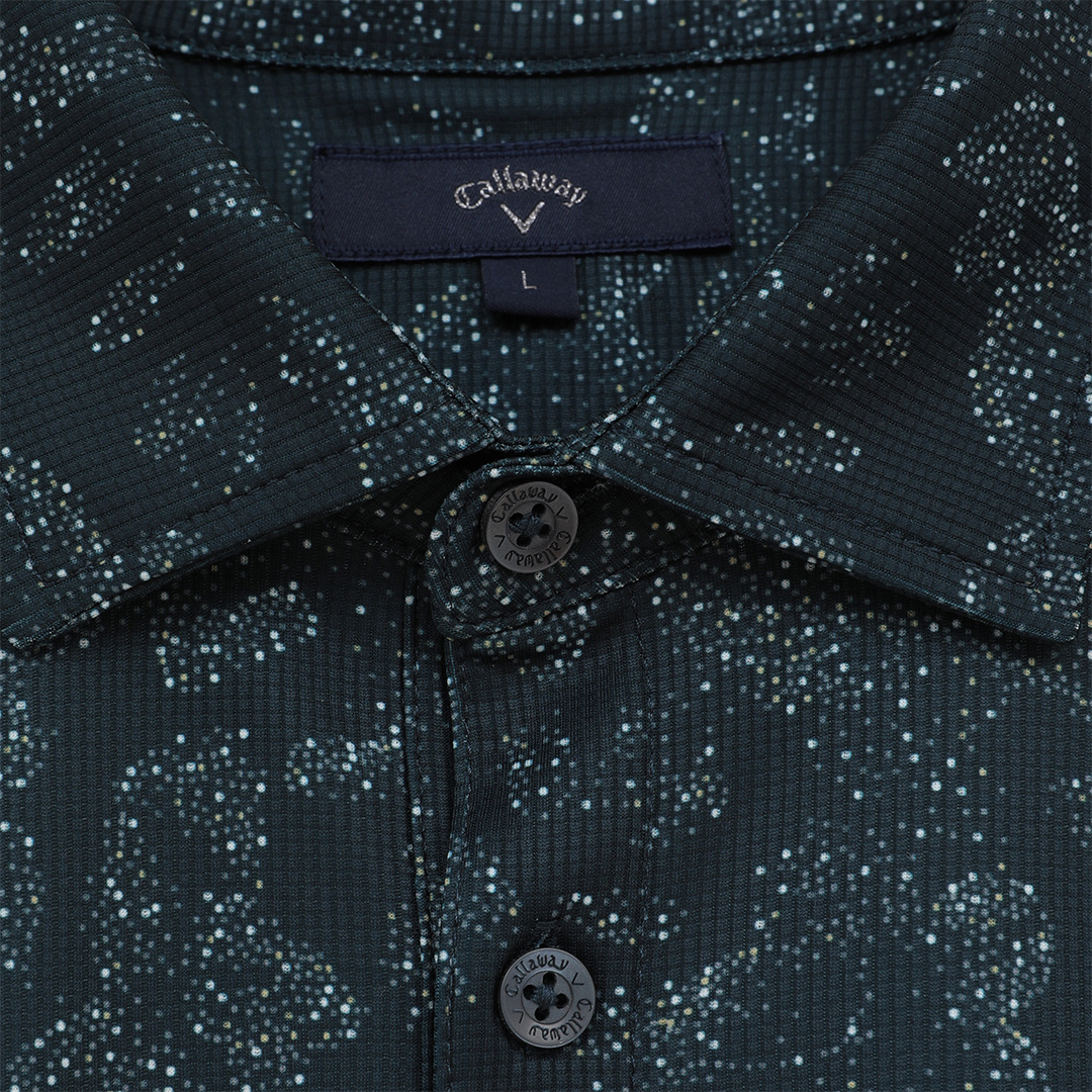 ポリエステルピケ花柄ドット半袖シャツ (MENS)