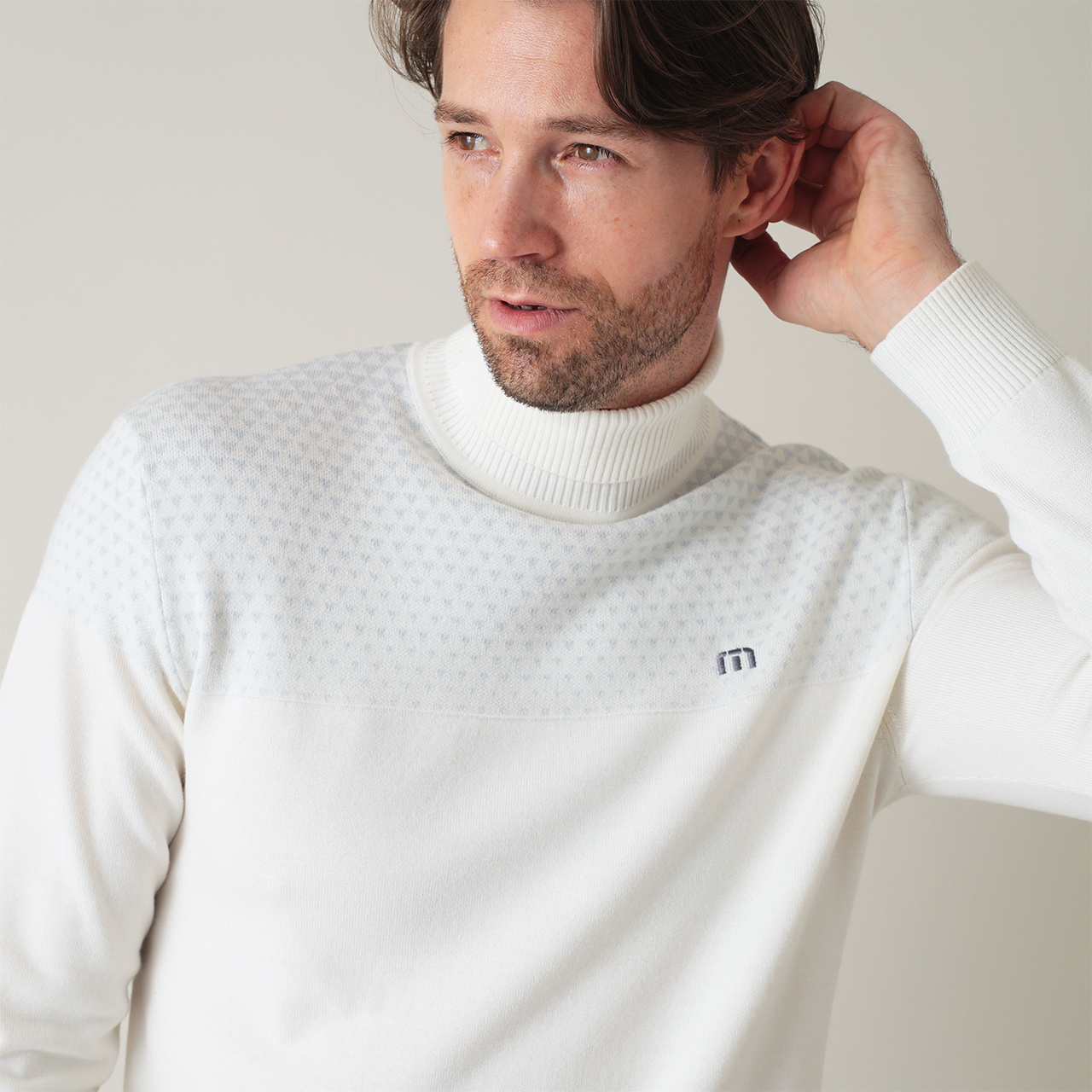 ウール混 ダブルジャカード タートルネック セーター(MENS)