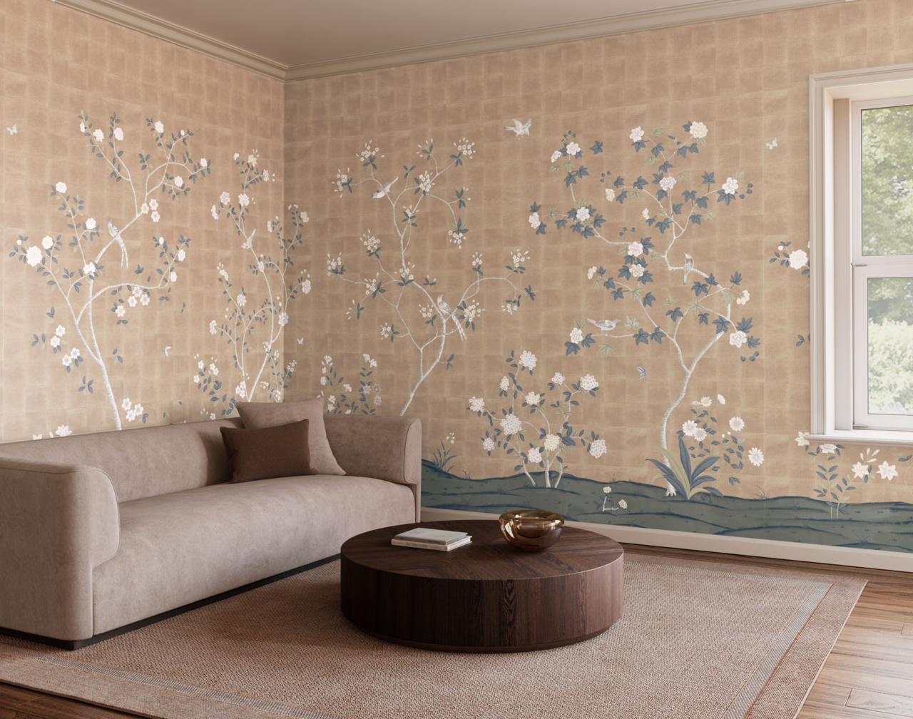 Promenade in Antique Bloom on Star Dusk Silk | Phillip Jeffries
