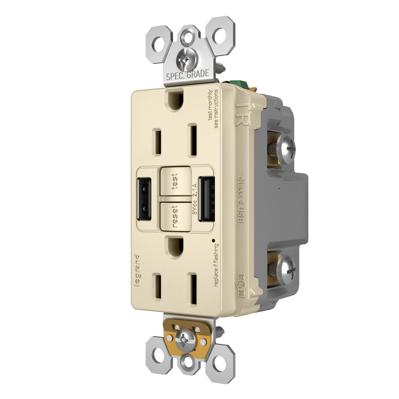 radiant Collection GFCI USB Outlet in Light Almond