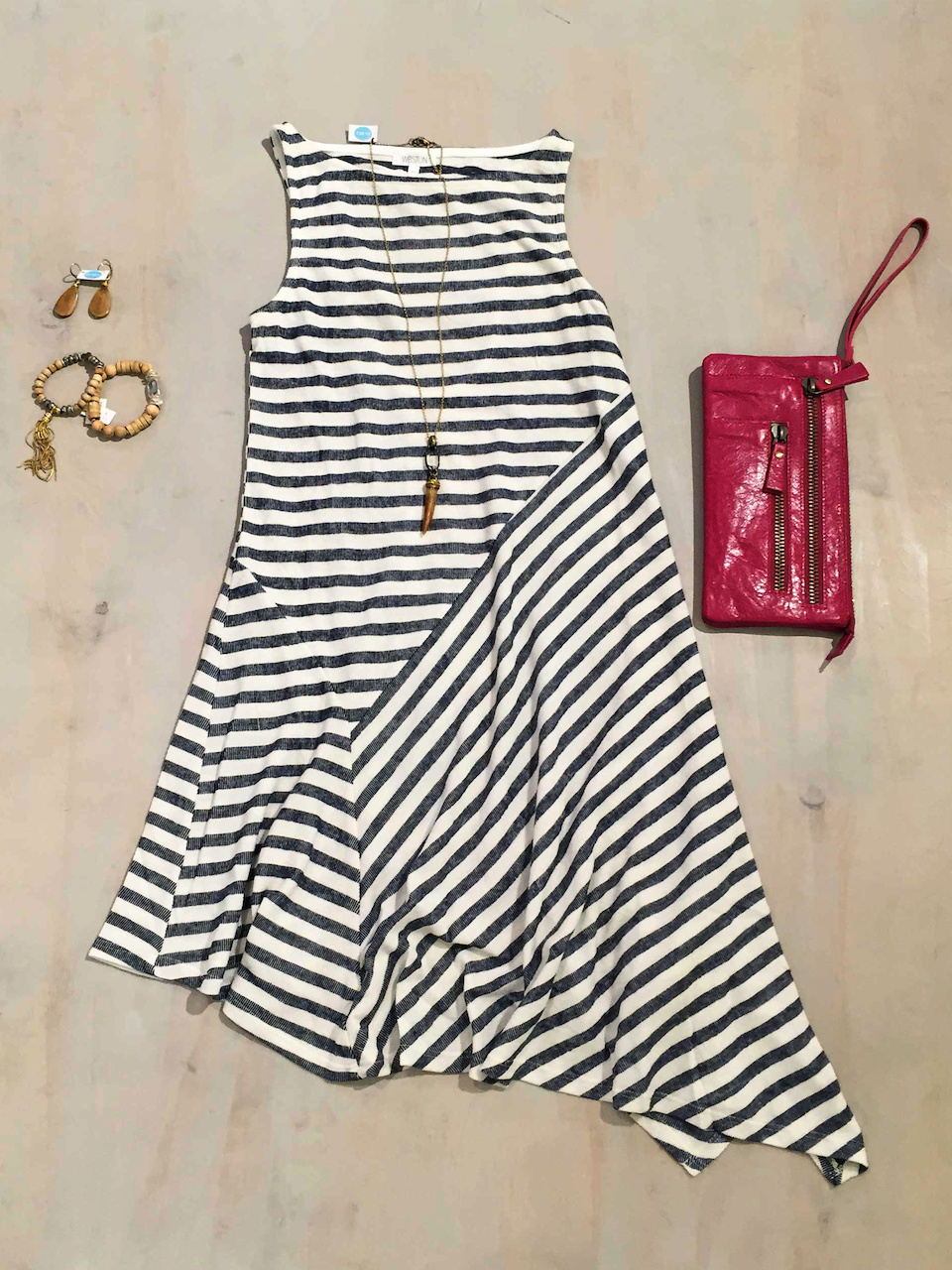 Break up stripes with a solid bag or shoes. Boogaloos What to Wear July 2016