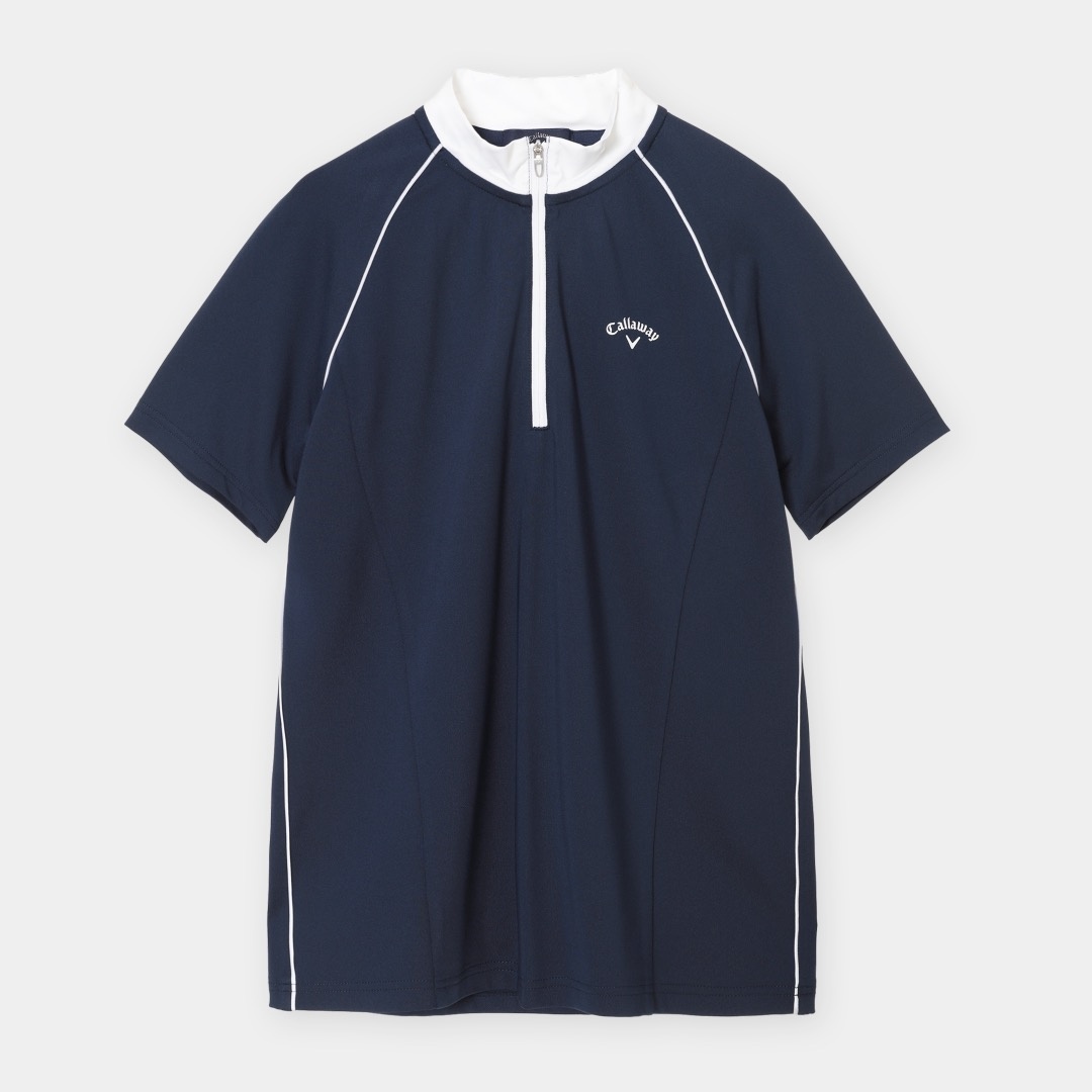 ストレッチスムース半袖モックネックシャツ (WOMENS)