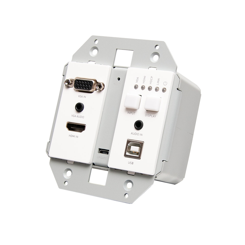 HDMI HDBaseT + VGA, 3.5mm, and USB-A to B over Cat Extender Dual Gang Wall Plate Transmitter to Box Receiver - 4K 60Hz