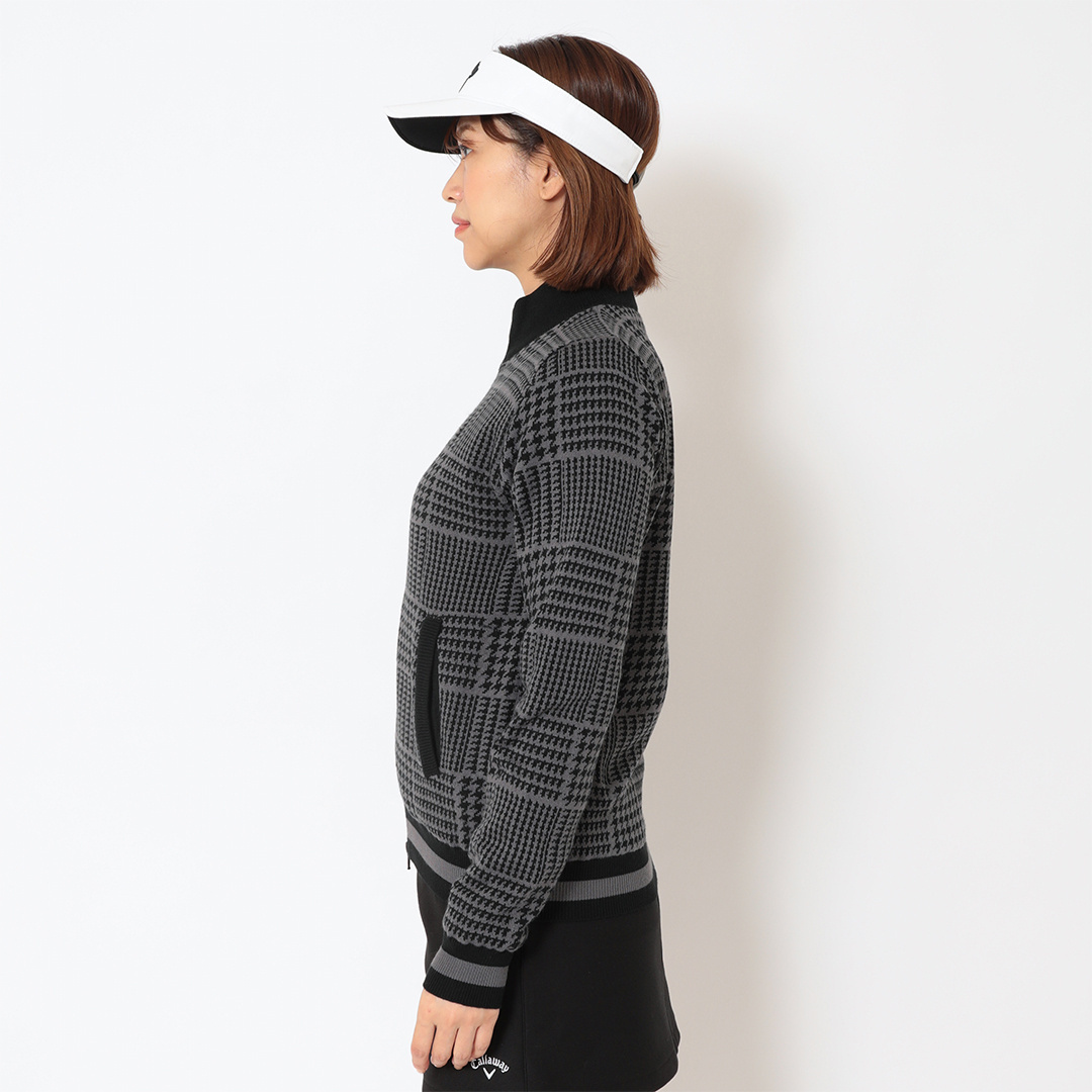 千鳥柄ジャガード防風裏付フルジップニット (WOMENS)