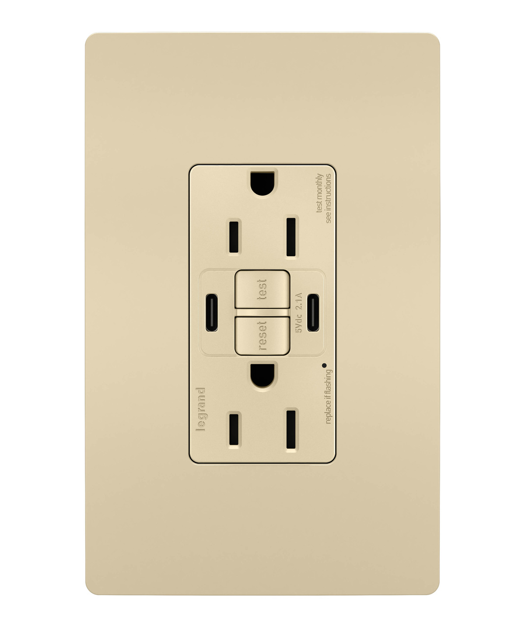 radiant Collection GFCI USB Type C/C Outlet in Ivory