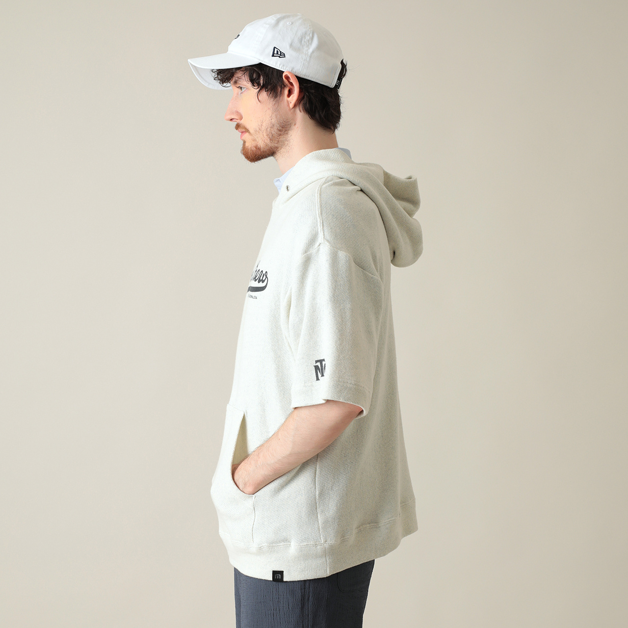 デニムブレンドコットン半袖スウェットフーディー(MENS)