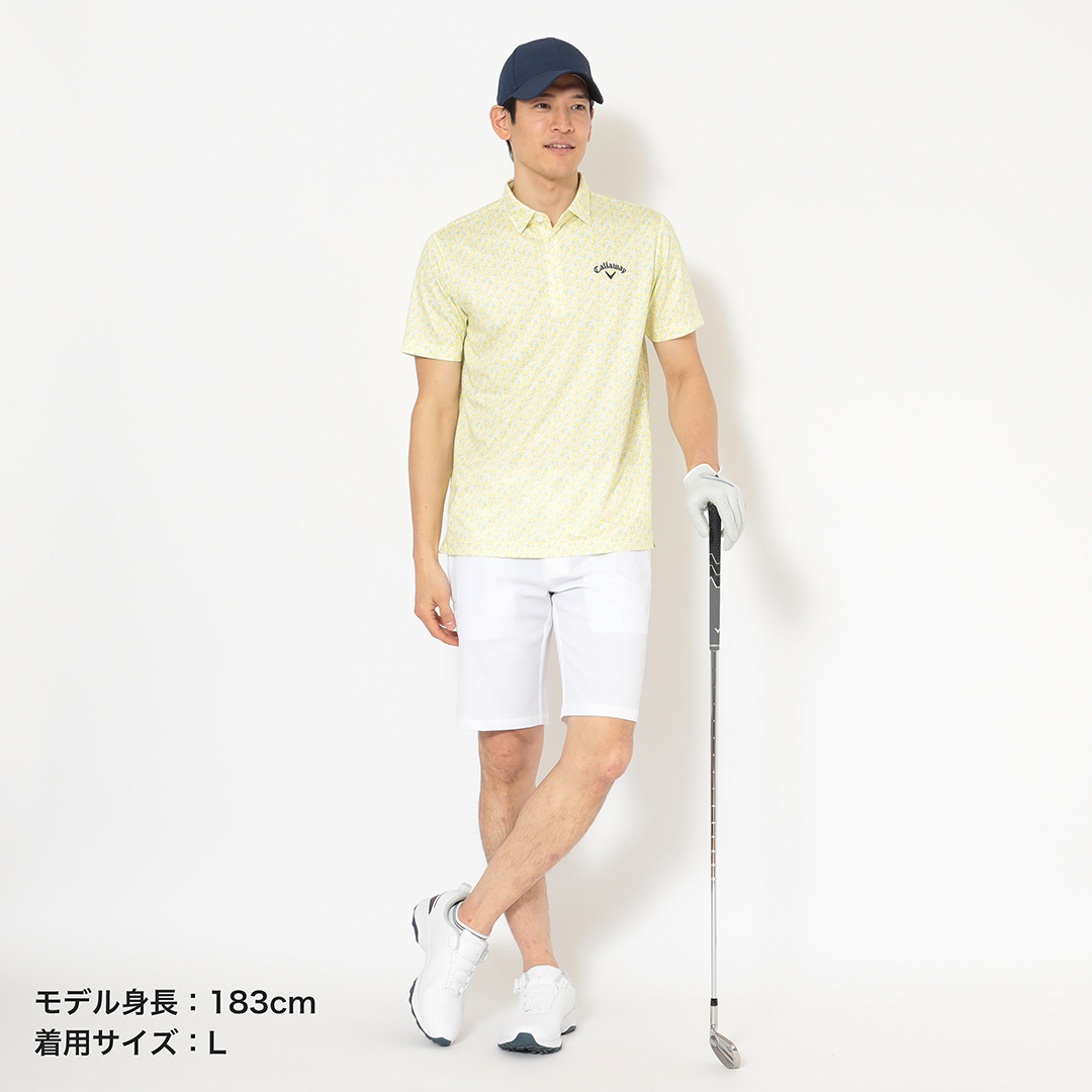 ハニカムメッシュ小花柄半袖シャツ (MENS)